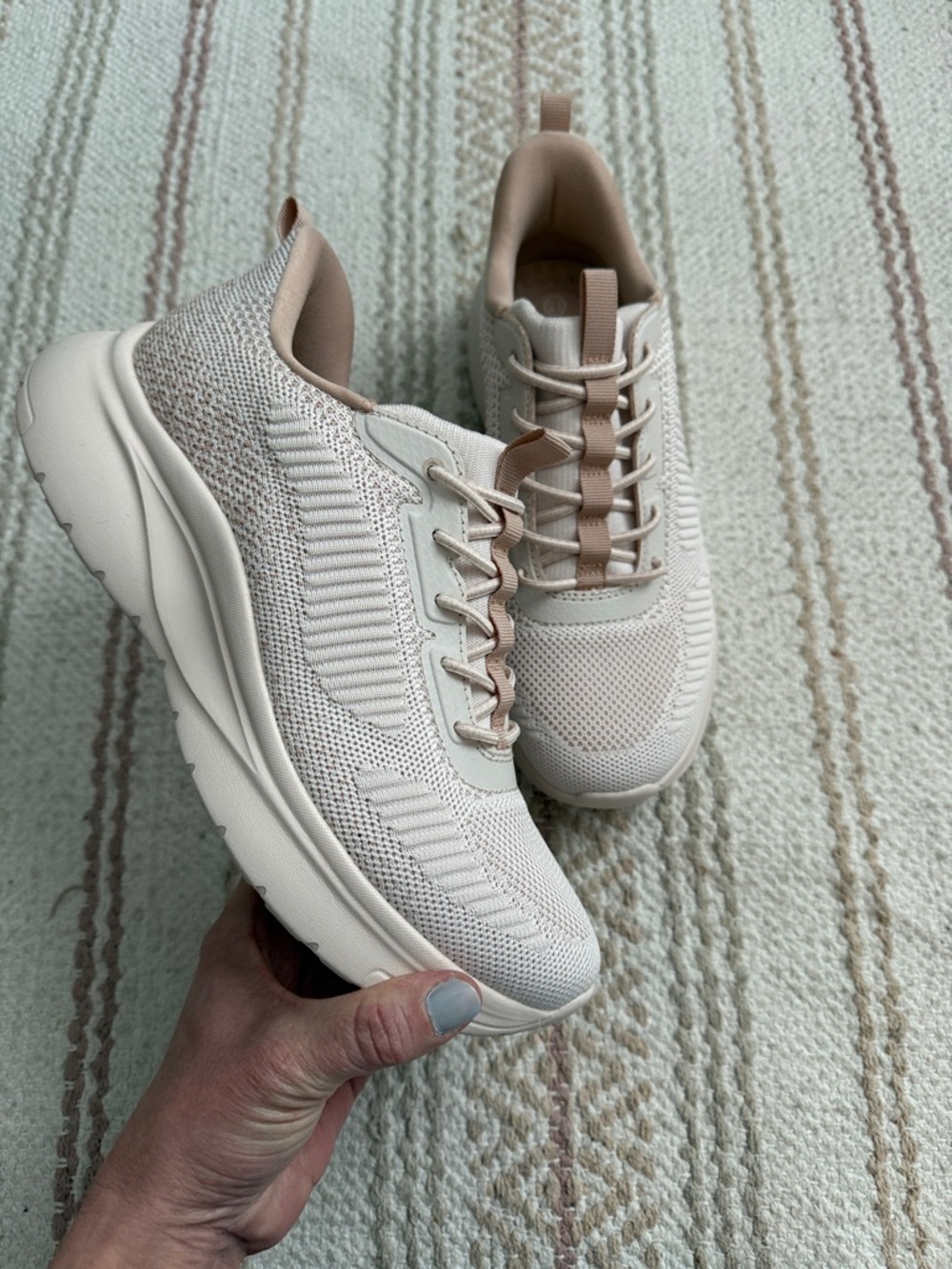 Women’s Knit Platform Walking Sneakers in Light Pink-Cream